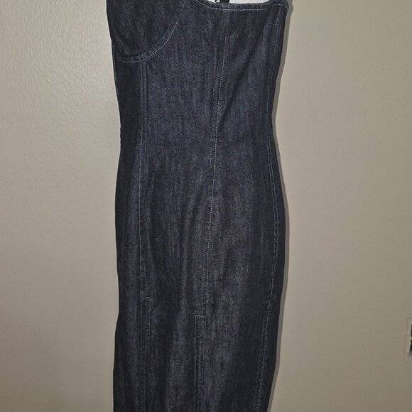 Randolph Duke by The Look Charcoal Denim Bustier Midi Dress – Size 10 - Picture 4 of 9